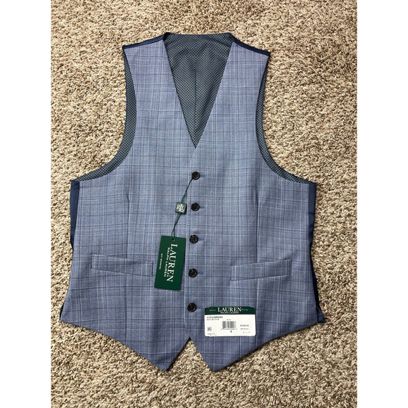 Lauren Ralph Lauren Men Hitchcock Suit Vest Blue Plaid 5 Button Wool Blend S New - Picture 5 of 9